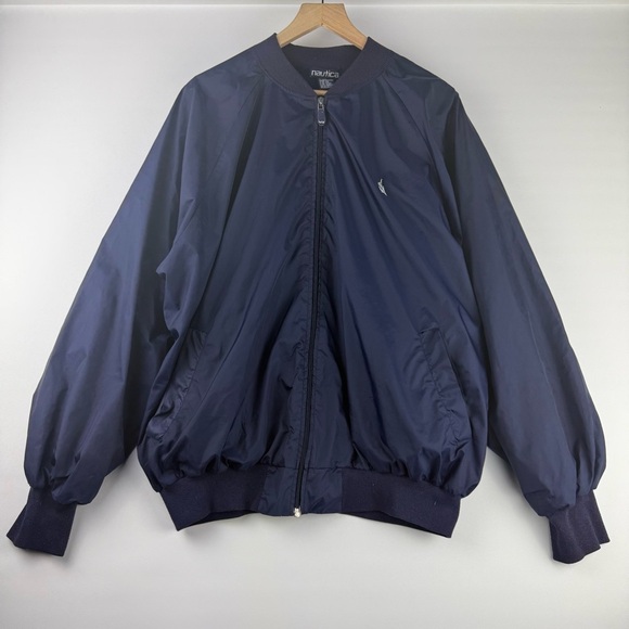 Vintage Nautica Oversized Logo Bomber Jacket – Navy Nylon, One Size (Fits L/XL) - Picture 1 of 8